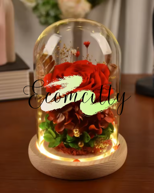 Rosa Romántica con Luces LED en Cúpula